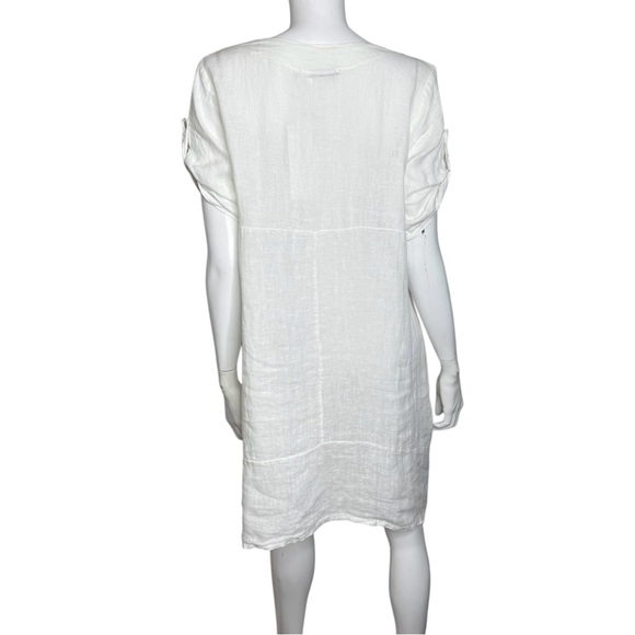 Vansa 100% Linen Short‎ Sleeve White Boho Midi Dress - Picture 4 of 8